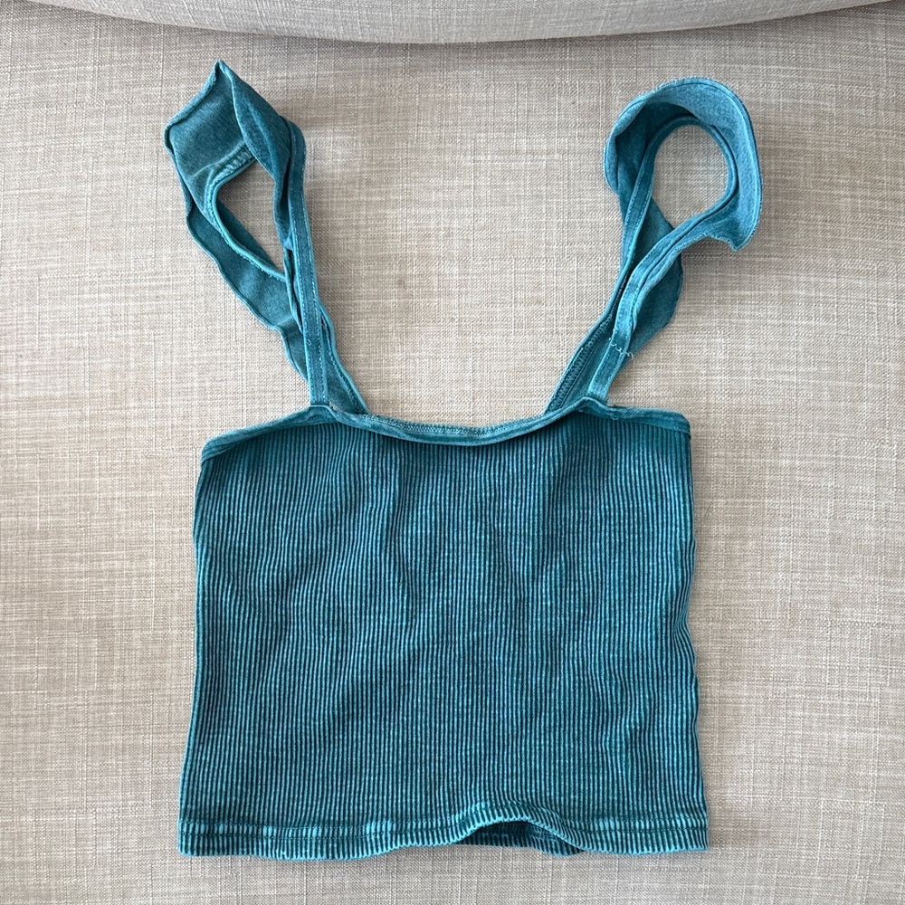 Free People Teal Ribbed Tank Top